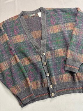 Vintage The Italian Sweater Co Cardigan Mens Made in Italy Wool Blend Size L